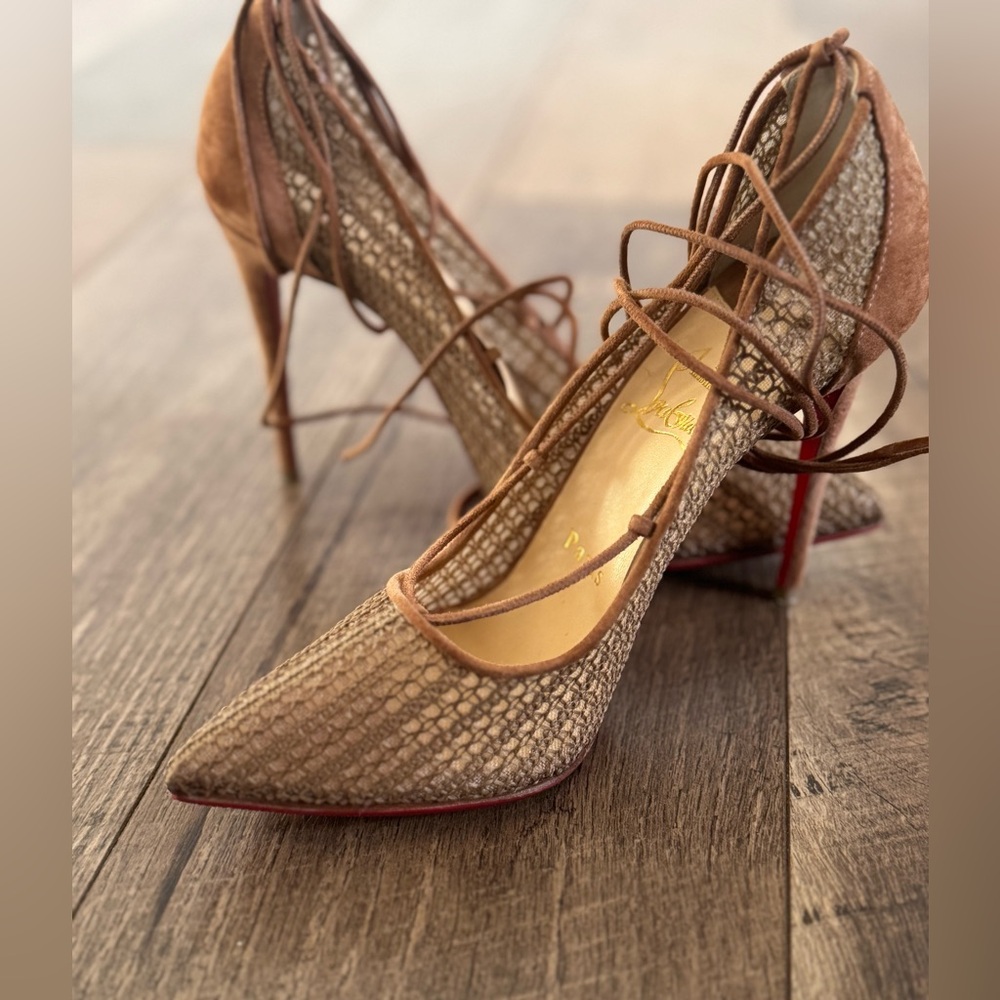 Christian Louboutin Women's Chestnut Brown Lace-Up Heels